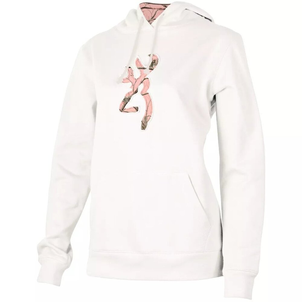 Browning Ladies Hoodie Hooded Sweatshirt White & Pink Camo